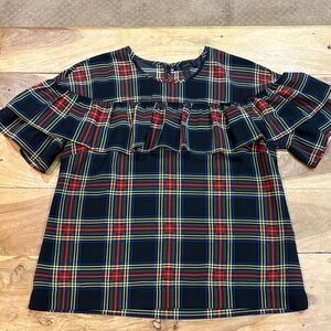 J. Crew Plaid Ruffle Blouse - Red, Blue, Yellow